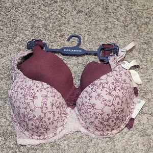 Lucky Brand T-Shirt Bras 42C Full Figure Underwire Floral Burgundy New